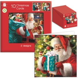 Tom Smith Giftmaker Pack 10 Square Christmas Cards 2 Festive Traditional Santa Claus Designs 14cm