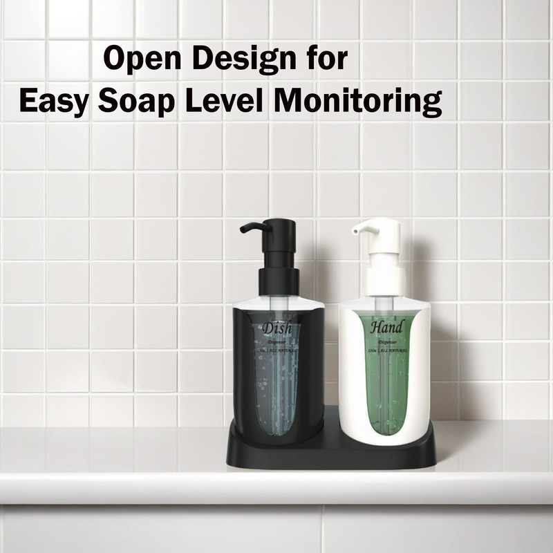 Hand and Dish Soap Dispenser with Black Tray & 4