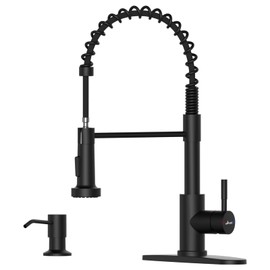 APPASO APPASO Black Kitchen Faucet with Soap Dispenser and Pull Down Sprayer, SUS304 Stainless Steel Commercial Single-Handle Spring Faucet for Kitchen Sink, Matte Black