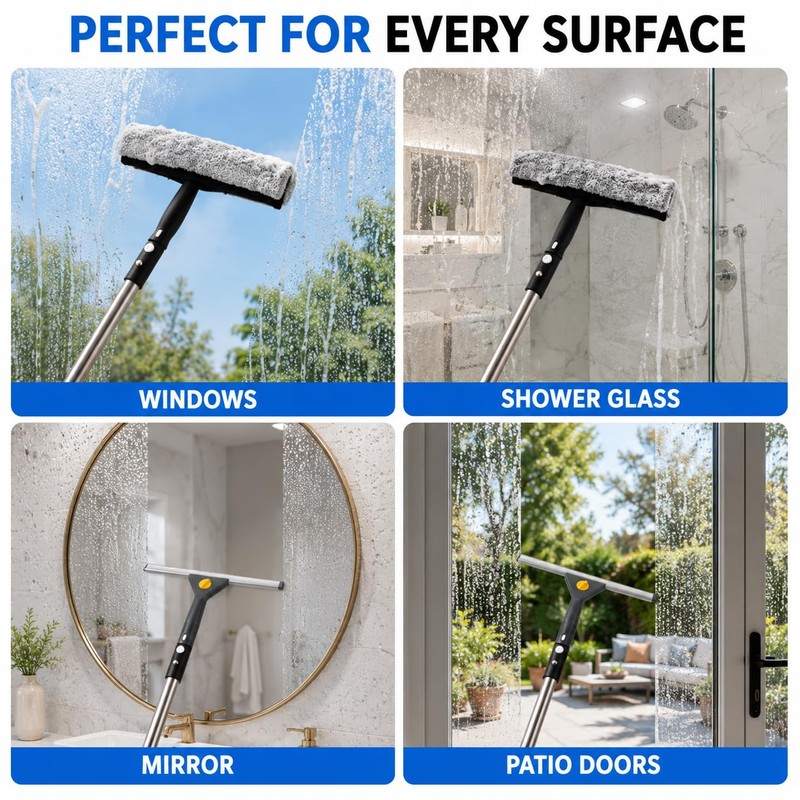 Window Washing Kit with Extension Pole(19–94.5"), Window Squeegee with Extension