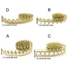 EORTA 4 Yard Gold Embroidery Lace Trim Water Soluble Lace Ribbon Gorgeous Guipure Edging Trimming Fabric Gimp Sewing Embossed Accessory Clothes Decor for Wedding Bridal Dress DIY Craft Costume, B