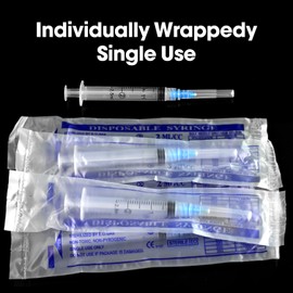 2.5ml Luer Lock Syringes with 23G 1 Inch Cap for Liquids - Disposable Individually Wrapped, Pack of 100