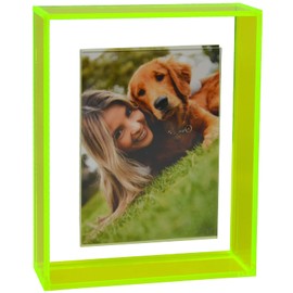 Mutellstory 5x7 Acrylic Picture Frame Neon Floating Photo Frame for Wall Mount and Tabletop Decorative in Gallery Home Office, Neon Green