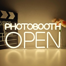 Photobooth Open Neon Sign for Wall Decor Photo Booth Sign Neon Photo Booth Lights Photo Studio Led Light Photography Light Up Signs for Wedding Guestbook Open Engagement Party Business Reception
