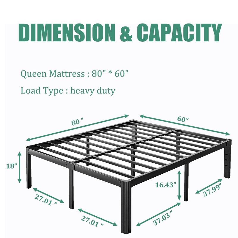 LAKKURI 18 Inch High Platform Metal Queen Size Bed Frame,