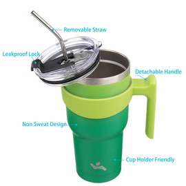 Konokyo 40 oz Tumbler with Handle and 2 Straw 2 Lid, Insulated Water Bottle Stainless Steel Vacuum Cup Reusable Travel Mug,Matcha Green