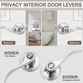 Hasmikit Hasmikit 10 Pack Brushed Nickel Door Handles Privacy Door Levers, Heavy Duty Bed and Bath Door Locks Interior Door Knobs, Reversible Keyless Wave Lever Door Handles