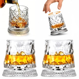 Spinning Whiskey Glasses Set of 2, 360° 9.5oz Rotating Whiskey Gift