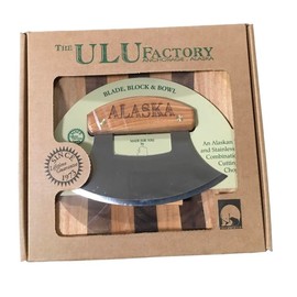 Alaskan Birch Wood Ulu Mezzaluna Knife and Bowl Set " Alaska "