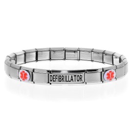 Dolceoro DEFIBRILLATOR Medical Alert ID Bracelet for Women and Men - Stretchable Modular Charm Link - Stainless Steel