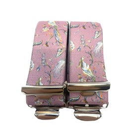 Bird of Paradise Peacock 35 mm Wide Braces with 4 Clips in H-Shape Adjustable Elastic Strong Metal Clip / Peacock Pink G-045, Black, black