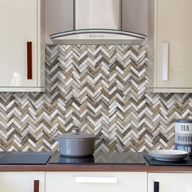 STICKGOO Herringbone Peel and Stick Backsplash, 10 Sheets PVC Kitchen Backsplash, Faux Wood Stick on Tiles for Kitchen