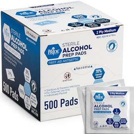 MED PRIDE Almohadillas de preparación de alcohol, grado médico, estériles, envueltas individualmente, tamaño cuadrado mediano, 2 capas (500 unidades (