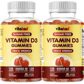 Vitabod Sugar-Free Vitamin D3 50,000 IU Weekly Gummies – 120 Count Bone, Teeth, and Immune Support – Non-GMO, Easy-to-Chew Supplement