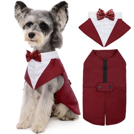 Kuoser Dog Tuxedo Dog Suit and Bandana Set, Dogs Tuxedo Wedding Party Suit, Doggy Prince Bow Tie Shirt Formal Pet Wedding Attire for Large Medium and Small Dogs Golden Retriever Samo Bulldogs