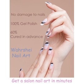 Wahrshei Semi Cured Gel Nail Strips, 20pcs French Strip Gel Nail Stickers Work with UV, Easy to Use and Remove