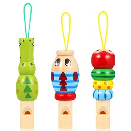 NUOBESTY Whistle Toys, 3pcs Animal Wood Whistles for Kids Wooden Children Music Instrument Educational Toys for Party Favors, Interactive Toys (Random Style)