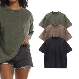 BINTEHGS Oversized Grunge Vintage t Shirts for Women Short Sleeve Cotton Casual Baggy Tees Teens Trendy Crew Neck Loose Tops（an+CE+BK,M）