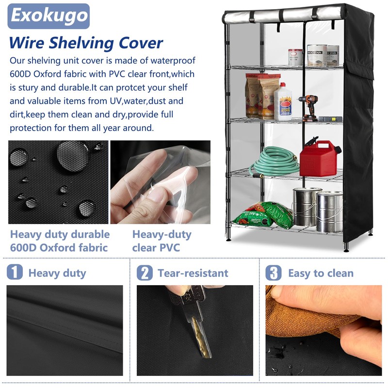 Exokugo Wire Shelf Cover,600D Heavy Duty 100% Waterproof Shelf Covers