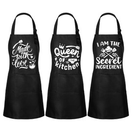 Nodaaiie 3 Pack Funny Cooking Aprons for Women and Men Grill Aprons Black Oil-Proof Kitchen Aprons with Pockets Adjustable Bib, Gift for Home Chef, Mom, Dad, Valentine’s Day, Christmas
