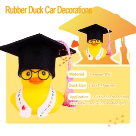 CoFuBcad Graduation Duck Car Ornament Yellow Rubber Duck Car Dashboard Decor with Mini Graduation Hat Sash Glasses