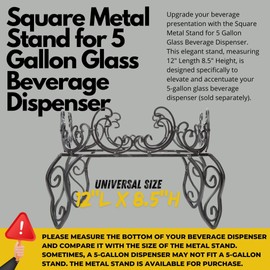 Metal Stand for Glass Beverage Dispenser, Metal Stand for 5 Gallon Glass Beverage Dispenser, Beverage Dispenser Stand for 2.4 Gallon Drink Dispenser Stand ONLY (5 Gallon Metal Stand 12''x8.5''H)