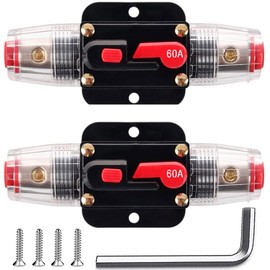 Greluma 2pcs 60A Inline Circuit Breaker Reset Fuse, 12V-24V DC Reset Fuse Holder 60A with Manual Reset for Protection of Car Marine Boat Audio System
