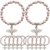 Baptism Favor Bracelet (12 PCS) Angel Wing Cross Pink Bead