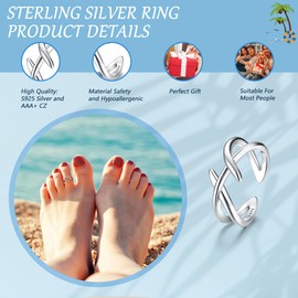 ORAZIO Toe Rings for Women,925 Sterling Silver Toe Rings Adjustable Toe Rings - CZ Flower Cross Twist Knot Opal Toe Ring Cuff - Open Womens Toe Rings Stylish Beach Band Ring Nail Rings Foot Jewelry for Summer-1PCS Twist