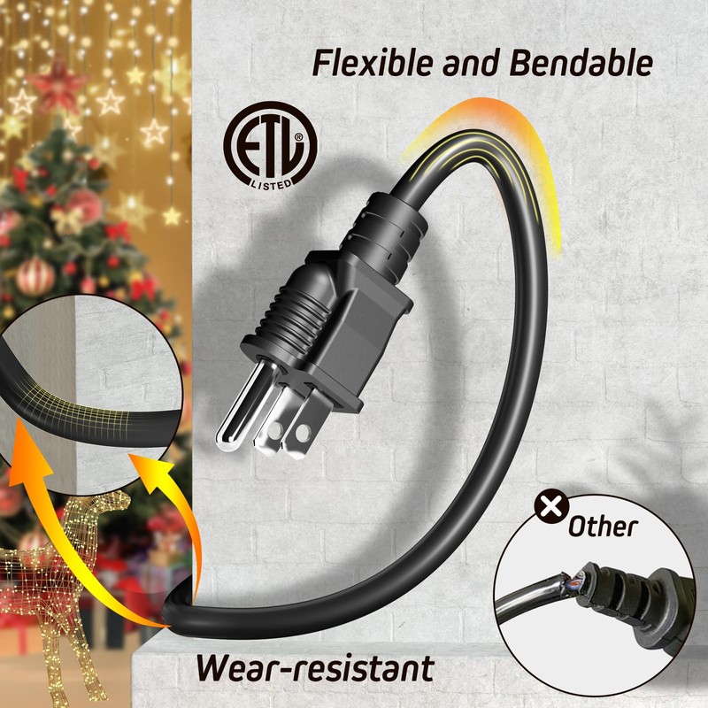 Eversimpleinc Black 1 to 4 Splitter Outdoor Extension Cord 28
