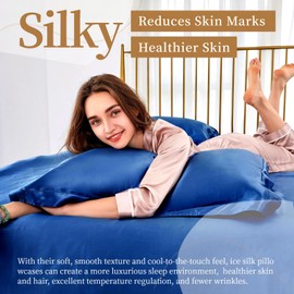 iMAYEON Pillowcase Ice Silk Pillow Covers King Size Set of 2, Navy Blue Silky Cooling Pillow Case 20"x36", Soft and Comfortable for Hair and Skin with Flanged Design Pillowcase