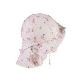Sterntaler Sun Hat Daisy Muslin with Tie and Neck Protection – Peaked Cap Baby Lined with Batiste (Organic) – Cotton Muslin Sun Hat with Size Adjustment Band, ecru
