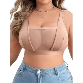 OYOANGLE Women's Plus Size Sheer Wireless Bra Full Coverage Bralette Comfort Everyday Bras Apricot 3XL