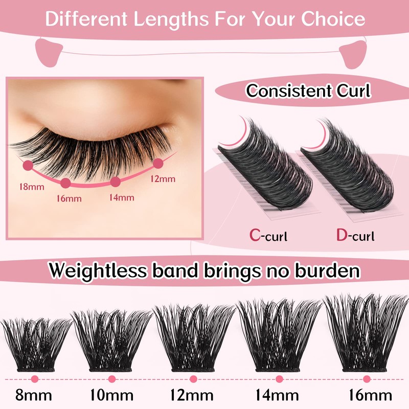 Cluster Eyelashes, Pack of 72 Individual Eyelashes, Eyelash Clusters, DIY