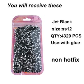 Yantuo ss10 Jet Black Flatback Rhinestones 4320 Pcs, 30 Gross2.8 mm Glass Rhinestone for Crafts, Costumes,Weddings,Shoes,Tumbler