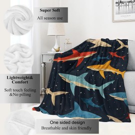 VODRM Shark Blanket Vibrant Sharks Dark Throw Blankets,Birthday Gifts for Girls Boys Women & Ocean Lovers,Lightweight Soft Fleece,for Sofa Couch Bed Room Sea Life Decor 50x60in