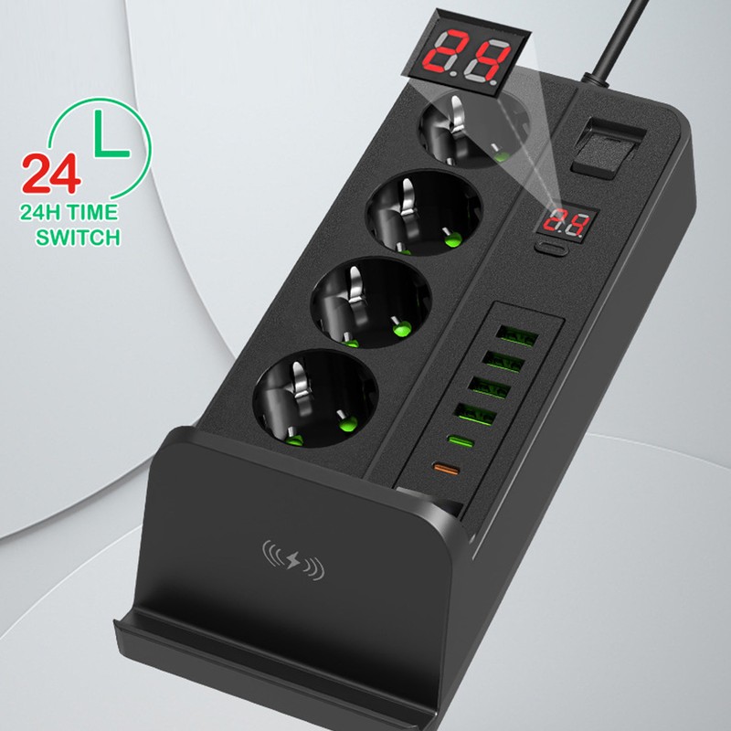 European Power Strip Wireless Charging USB TYPE C 4 Way