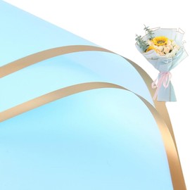 20 Sheets Pure color gold edge Flower Wrapping Paper,Waterproof Valentine's Day Bouquet Wrapping Paper 23x23Inch Used for DIY Crafts, Gift Packaging, Flower Shop Bouquet Packaging (Blue)