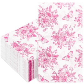 JarThenaAMCS 120Pcs Spring White Pink Floral Guest Napkin Flower Butterfly Paper Napkin Disposable Dinner Hand Towel Napkin for Home Kitchen Bathroom Party Supplies