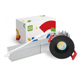 ASD 1 Inch LED Recessed Lighting with Junction Box, 7W 550 Lumens, Dimmable Anti-Glare Downlight, 2700K/3000K/3500K/4000K/5000K Selectable, CRI 90+, Round Black Trim, IC Rated, ETL