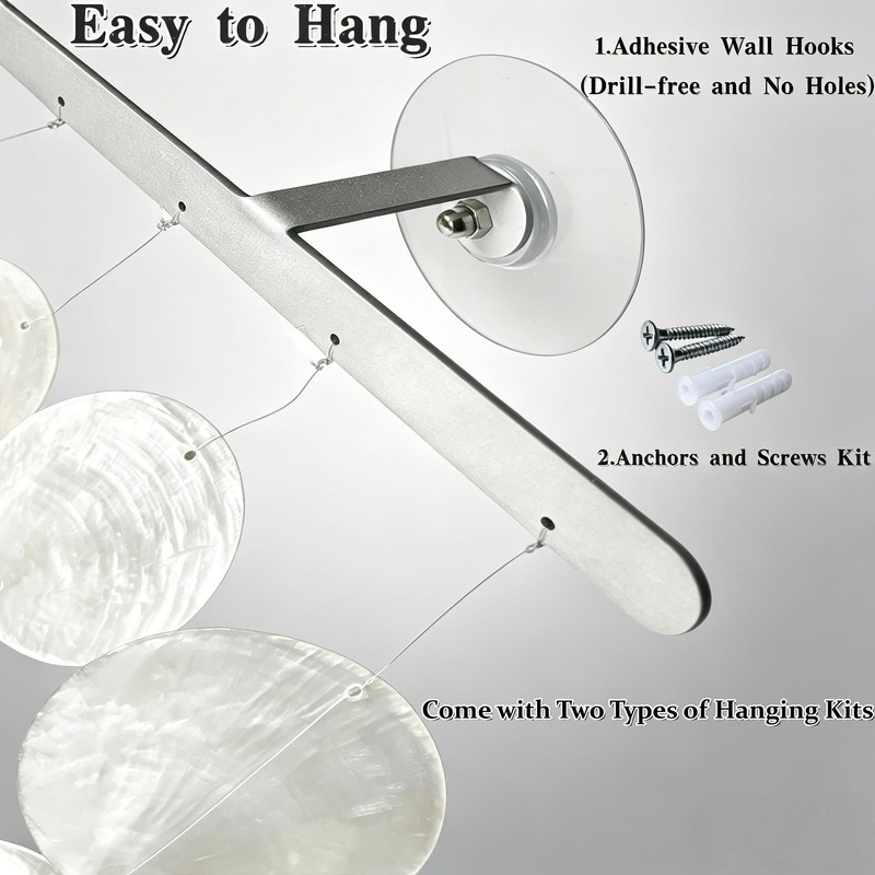 DHHOUSE Coastal Shell Wall Hanging with Silver Rail, Handmade Capiz