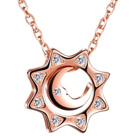 Infinite U Girl's 925 Sterling Silver Cubic Zirconia Unique Sun and Moon Pendant Extender Necklace