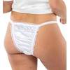 Satini Women's Tanga Bikini Briefs Satin Frilly Lace Panties (White,