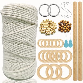 Macrame Crafts Kit for Adults with Wooden Beads Wood Rings Wooden Dowel Macrame kit for Adult Beginners Starters for Making Macrame Plant Hanger ,Christmas Ornaments,Macrmae Wall Hanging Macrame Crafts Kits for Adults