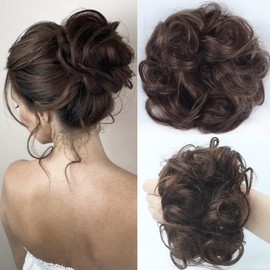 Unipearl 100% Real Hair Messy Hairpiece Bun for Women Scrunchies Updo Hair Extensions for Women Girls (#2 Brown)