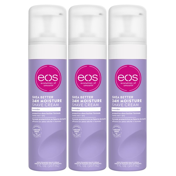 eos Shea Better Shaving Cream- Lavender, Women's Shave Cream, Skin Care, Doubles as an In-Shower Lotion, 24-Hour Hydration, 7 fl oz, 3-Pack