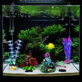 Halloscume 5 Pcs Aquarium Colorful Coral Reef Set Glow Fish Tank Decorations Include 2 Silicone Coral Reef, Water Grass, Fake Lotus Leaf and Kelp Glow Fish Tank Accessories Aquarium Decor Must Haves