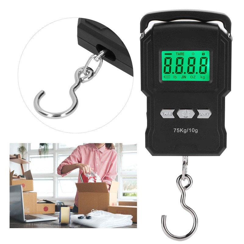 Portable 75kg LCD Digital Scales Electronic Hand Hook Belt Luggage