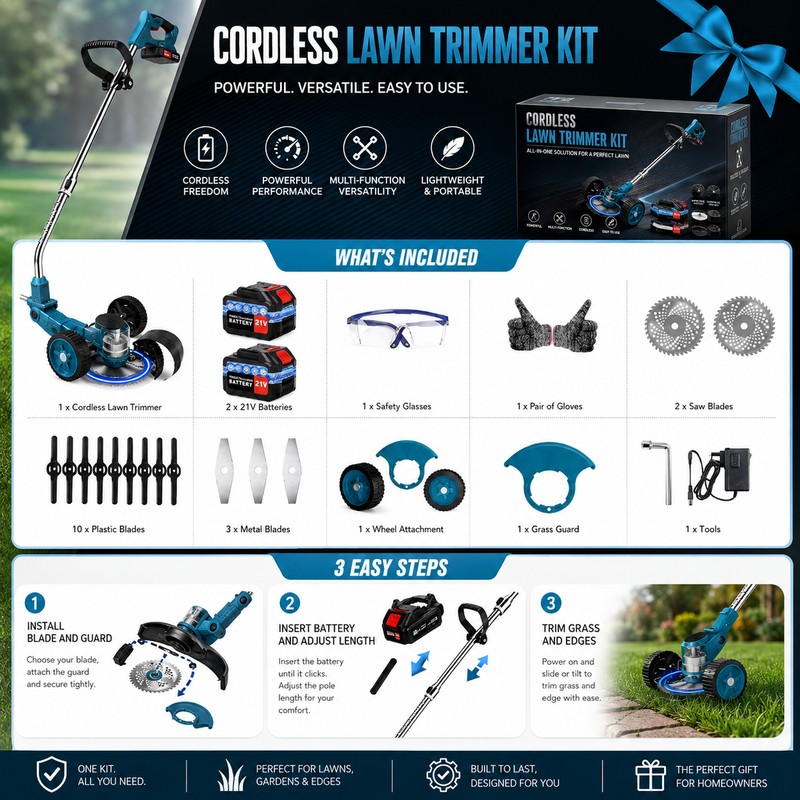 Cordless Weed Trimmer for Yard Care – 21V Adjustable Grass