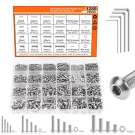 1280 Piezas Surtido de Tornillos Métricos M2 M3 M4 M5 304 Tornillos de Acero Inoxidable, Surtido de Tornillos Allen con Cabeza Cilíndrica, Tuercas Hexagonales y Arandelas Planas